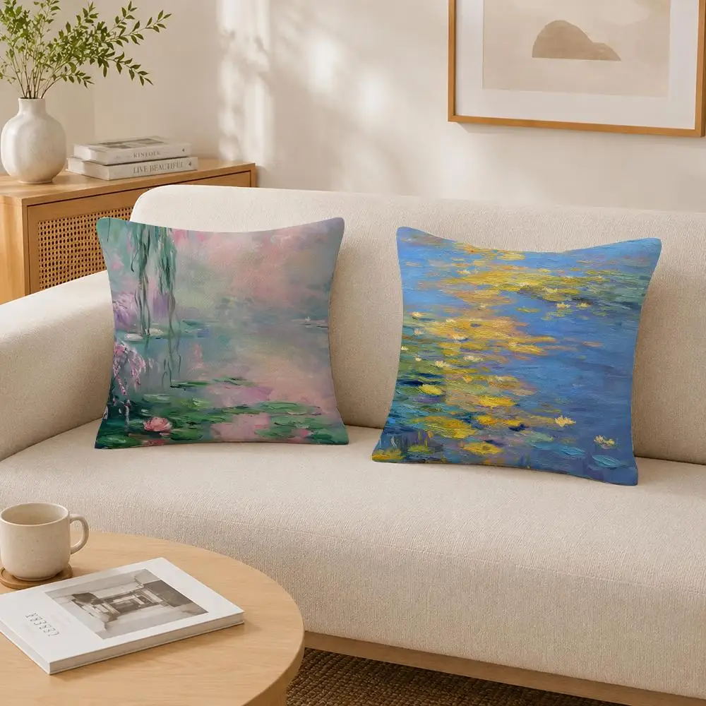 Monet Impressionist Floral Cushion Cover Soft Fluffy Short Plush Throw Decorative Cushion Covers for Sofa Bedroom Home Decor