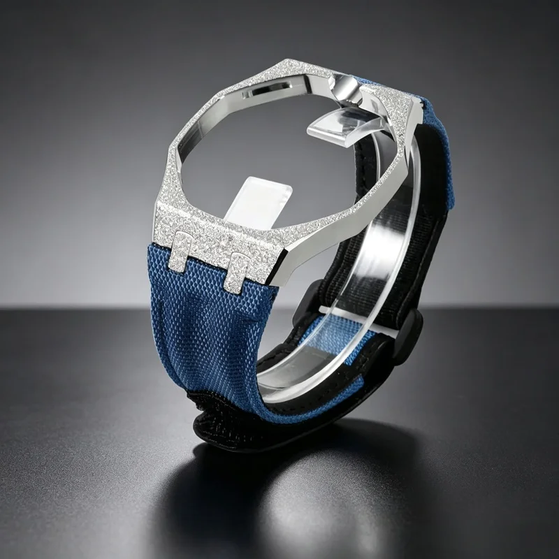 Luxury Mod Kit for Royal Pop Watch, Nylon Elastic Band, Sand Blasted Stainless Steel Case, Pocket to Wristwatch Conversion Set