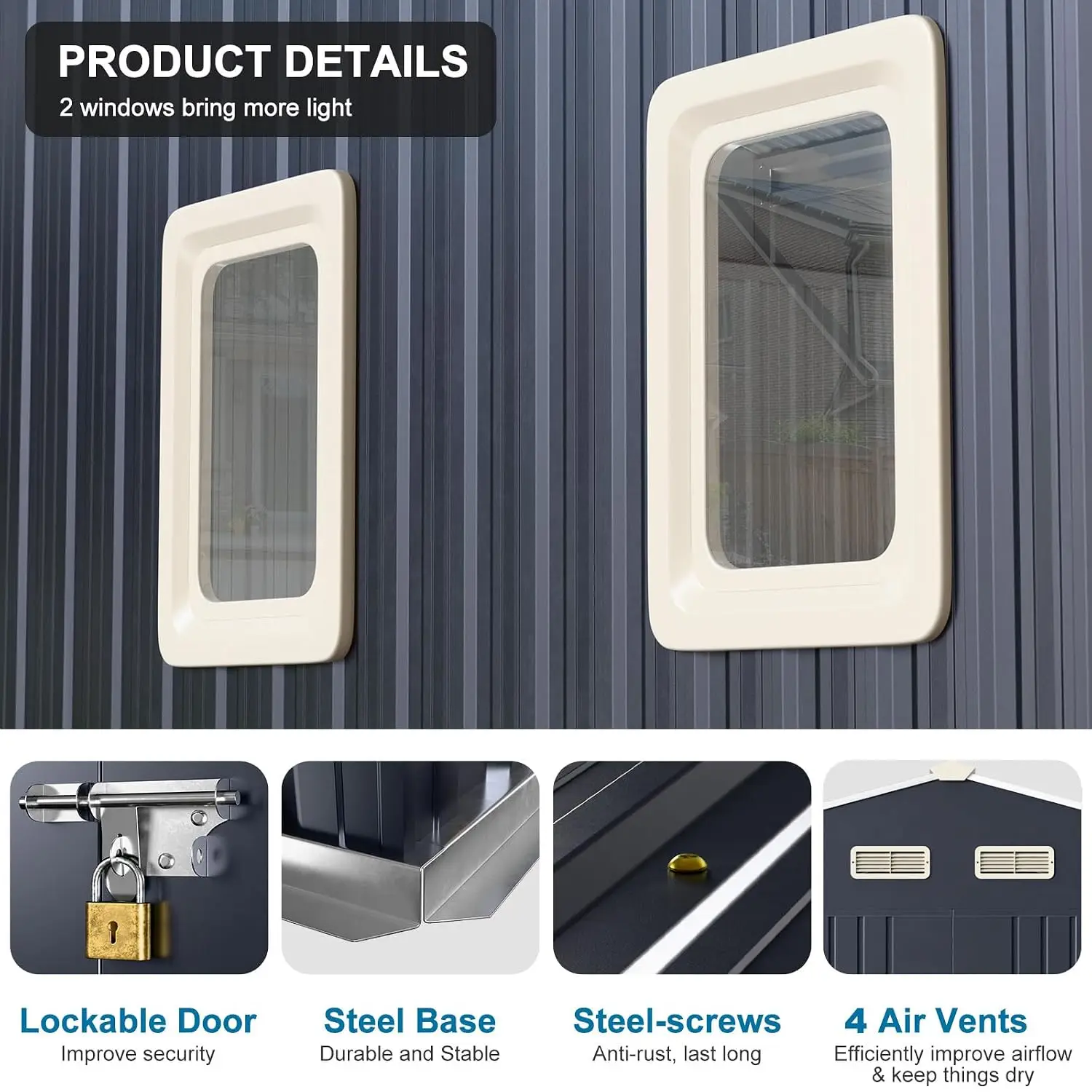 Metal Storage Shed 10x12 FT with Sunroof Window Lockable Door Vent Waterproof Heavy Duty Frame for Yard Tool, Customized view 6