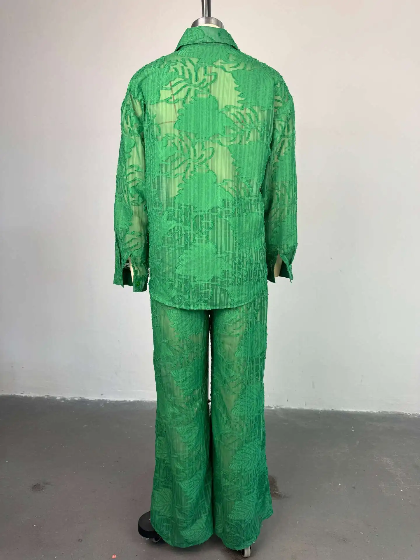 Setelan Wanita Sister Star Kemeja Lengan Panjang Saku Tambalan Kerah Segar Manis Celana Lurus Pinggang Tinggi Set Dua Potong Komuter