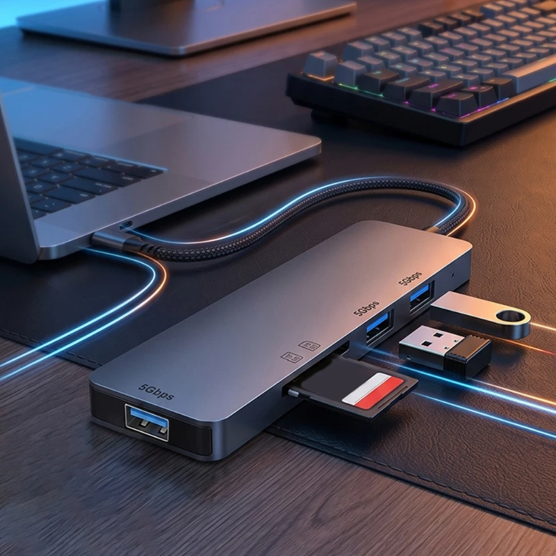D7YC Aluminum Type C Dock with Cable Build for Laptop Expansion Use