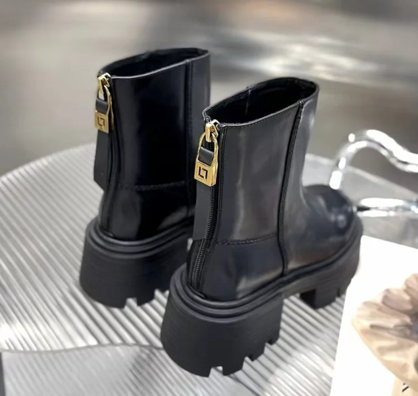 Botines de tacón alto con punta redonda para mujer, botas de plataforma con cremallera trasera, novedad de 2023