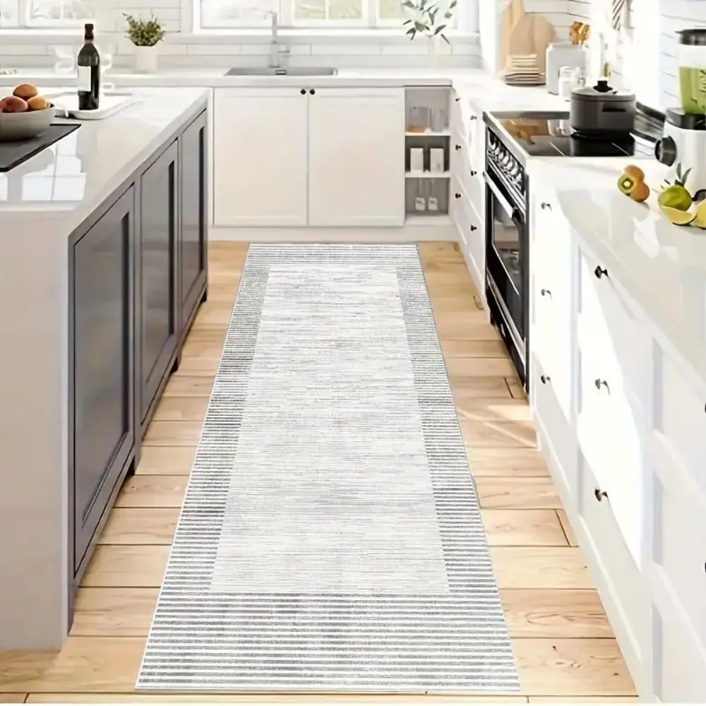 VIKAMA Modern Grey Minimalist Abstract Carpet Home Decor, Non-Slip And Dirt-Proof, For Kitchen, Dining Room And Corridor Rug