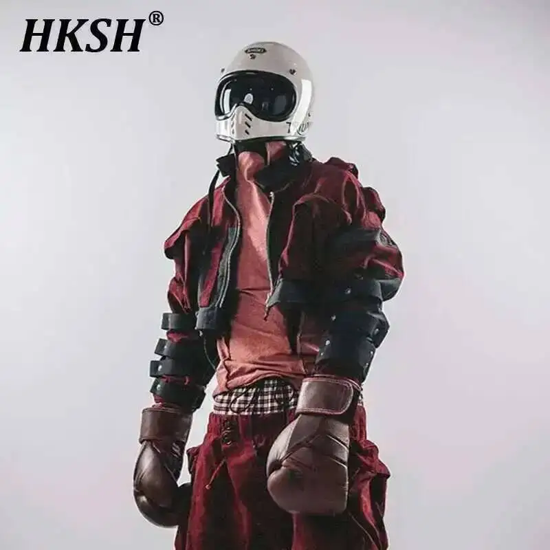 

HKSH 2024 Spring Autumn Winter New Men Tide Punk Techwear Short Overcoat Jacket Fashion Chic Patchwork Coats Niche Design HK2916
