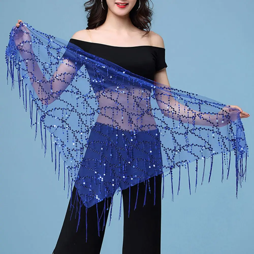 Women Belly Dance Triangle Scarf Belly Dancing Belt Hip Scarf Sequins Tassel