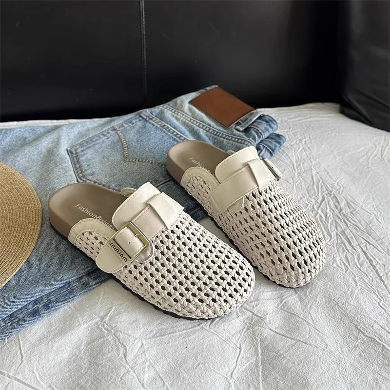 

Summer Hollow Sandals Casual Weave Mesh Platform High Heels Women Slippers Mules Shoes Woman Fad Beach Loafers Slides Dress