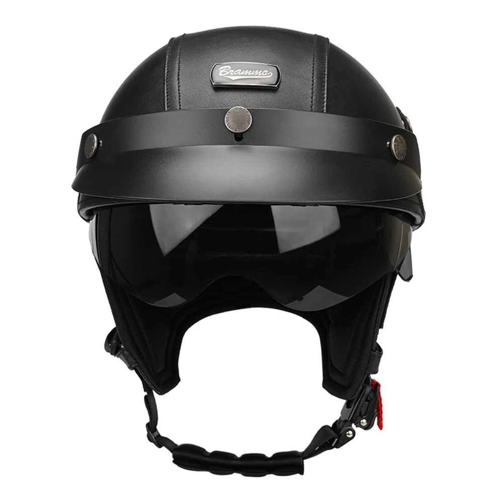 Zwarte motorfiets halve helm Duits lederen vintage helm Casco Moto motorfiets open helm Biker DOT-certificering