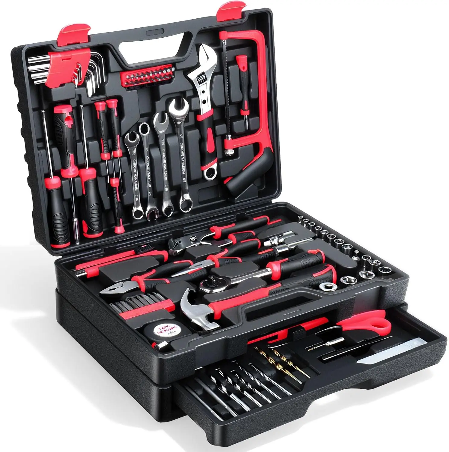 

412-Piece Home Repair Tool Set, Storage Organizer with Drawers, Red