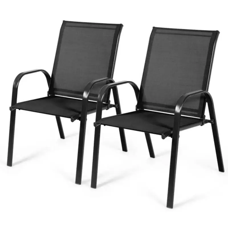 

2 Pcs Patio Outdoor Dining Chair with Armrest-Black