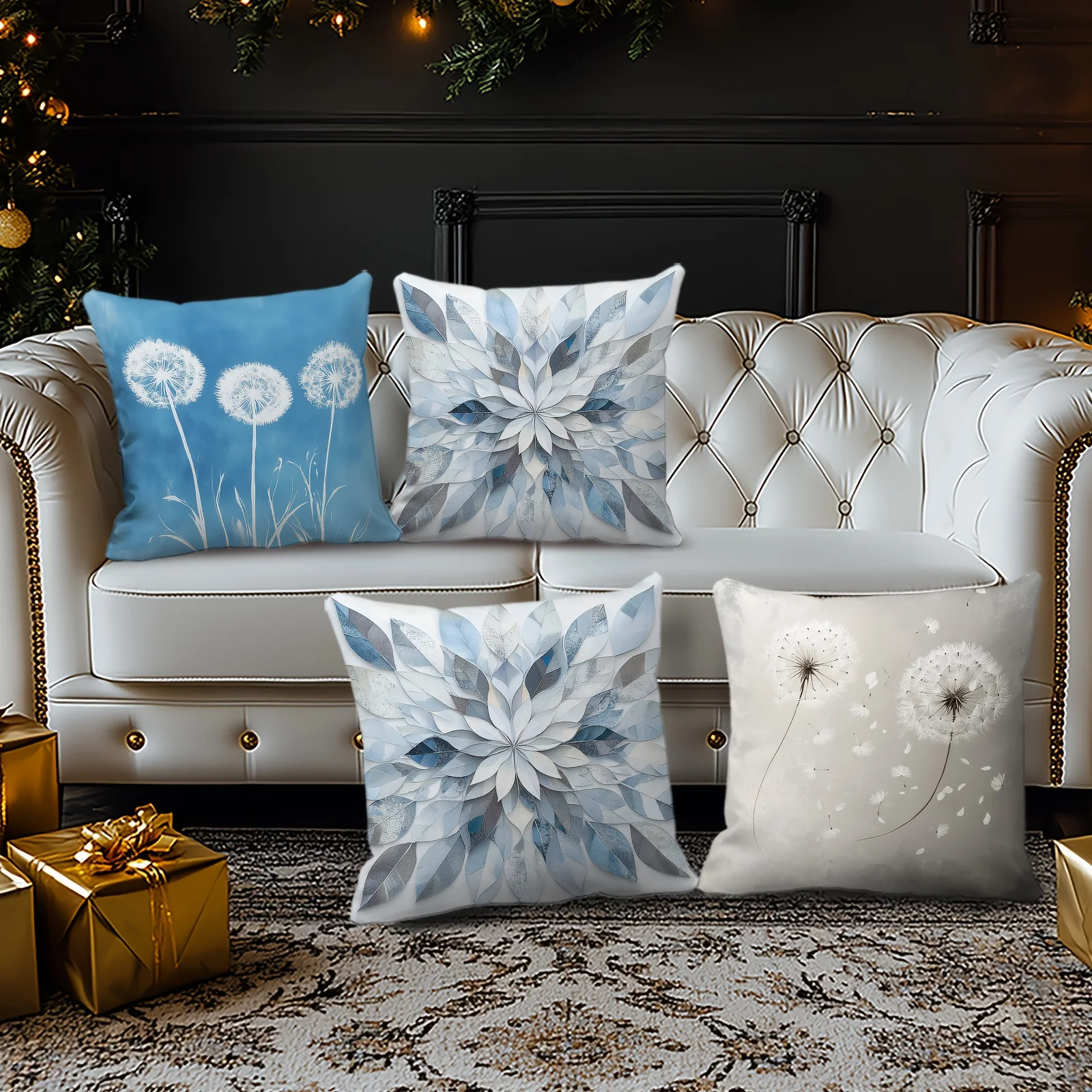 1pc Dandelion Leaf Print Throw Pillow Covers Modern Neutral Blue Decorative Cushion Cases for Home Sofa Bedroom