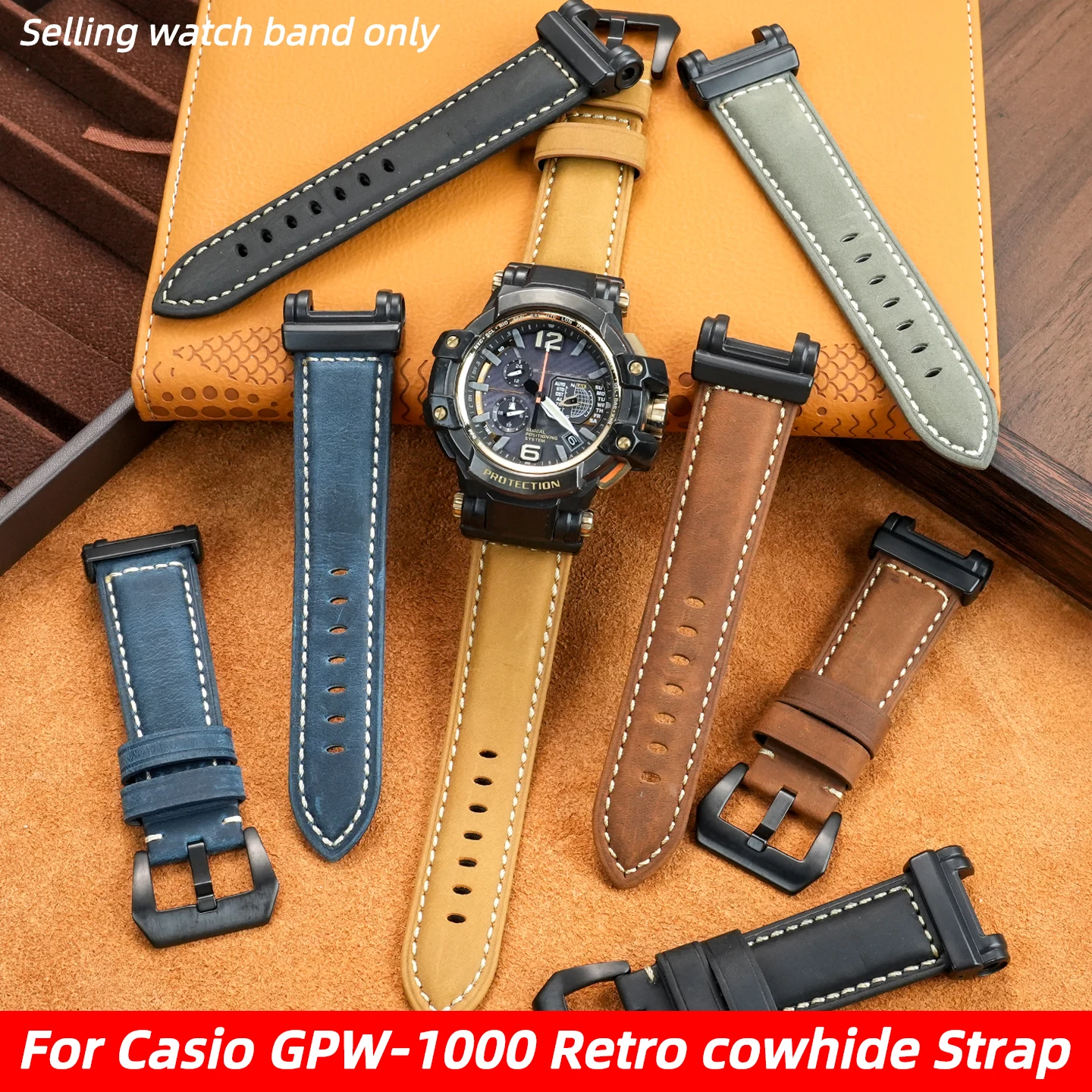 GPW-1000 ريترو Ltalian جلد البقر حزام ساعة اليد ل كاسيو G-SHOCK gpw1000 تعديل ماتي جلد طبيعي حزام (استيك) ساعة حزام الرجال سوار