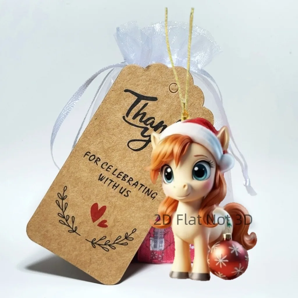 2D Christmas Pony Pendant Car Mirror Decals Cute Keychain Birthday Gifts For Lady Friends Girls Party Giveaway Holiday Souvenirs