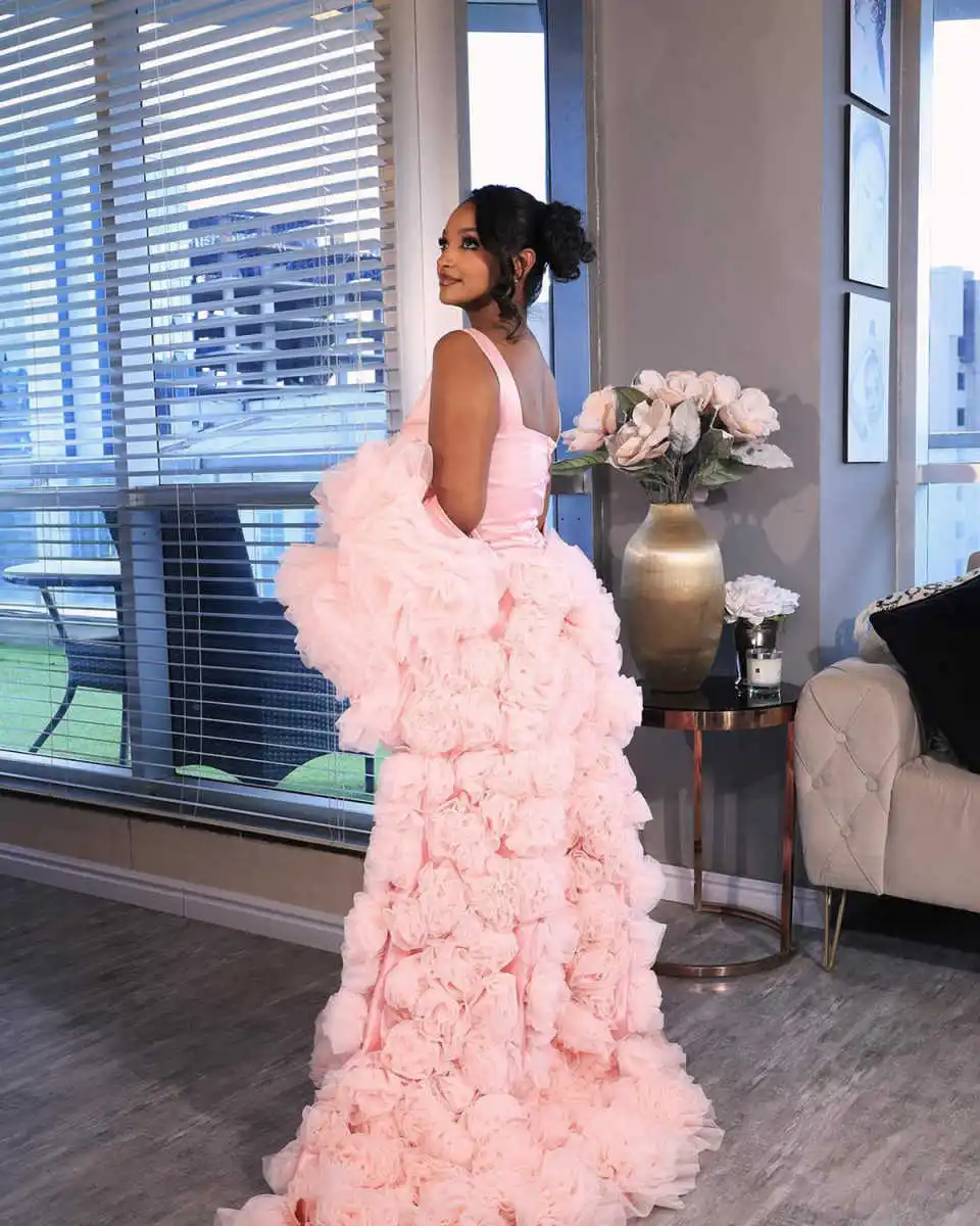 Princess Dresses Women Robe Sleeveless Appliques Ruffles Backless Maternity Dressing Shower Gown for Photography Custom Made