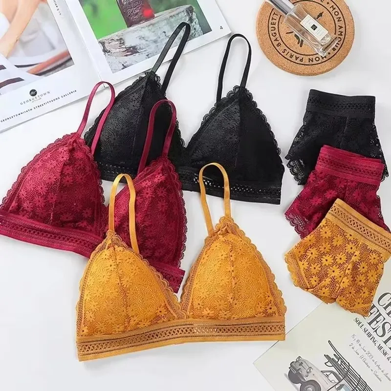Women's Lace Bra Sets Seamless Underwear Backless Vest Sexy Padded Bralette Lingerie Ultrathin Bra & Brief Sets Female Intimates