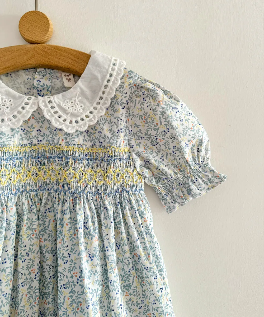 summer dresses baby girl clothes cotton soft dress Hand embroidered doll collar girls' short sleeved dress
