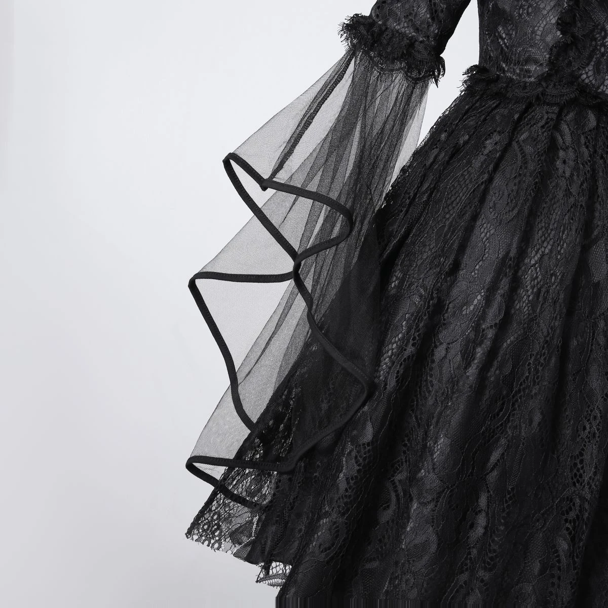 Mädchen Kostüm Dunkle Gefallene Engel-Königin, Spitzen-Tüllkleid, Horn-Stirnband, Federflügel, Zepter, Halloween-Karneval-Kinder-Cosplay-Outfit – Detail 23
