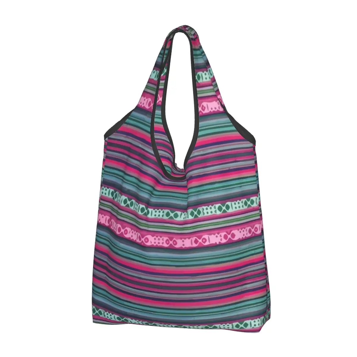 Reusable Mexican Rebozo Violet Colorful Aztec Shopping Bag for Groceries Foldable Grocery Bags Washable Large Tote Bags