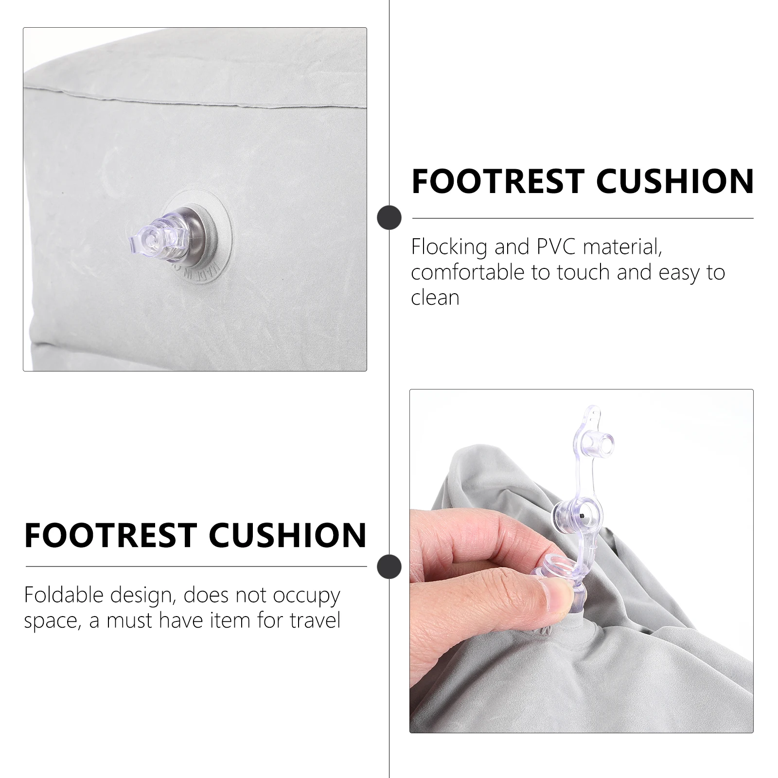 

Inflatable Footrest Pillow PVC Flocking Foldable Travel Stool Adjustable Height Cushion Comfortable Easy Clean