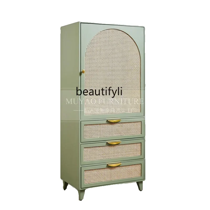 

French solid wood small wardrobe modern simple rattan home living room entrance decorative locker07