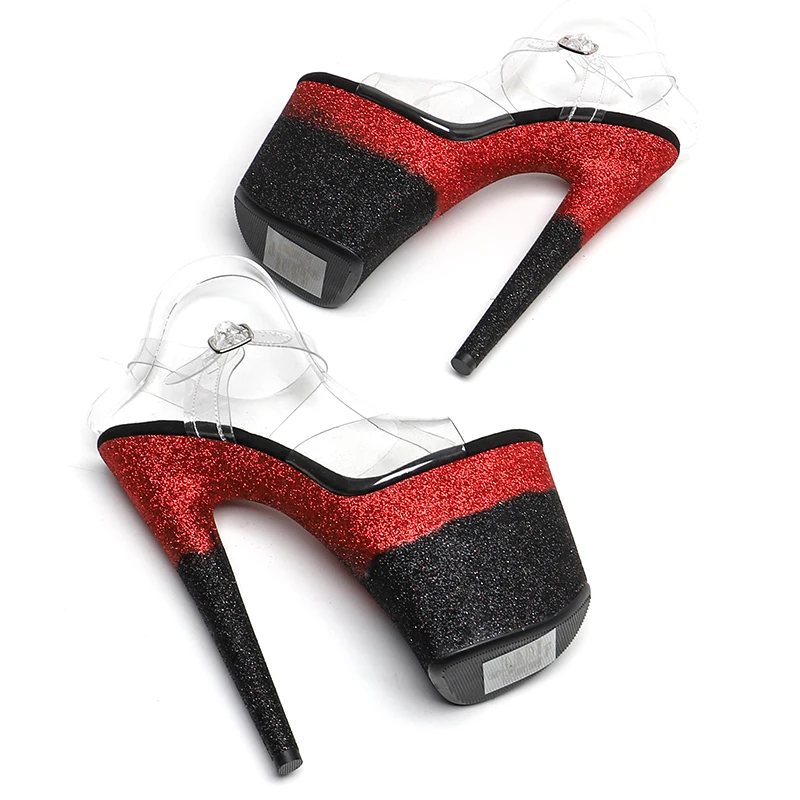 Leecabe 8Inch/20cm 투명 PVC 어퍼 글리터 플랫폼 하이힐 파티 샌들 스트리퍼 힐 폴 댄스 슈즈