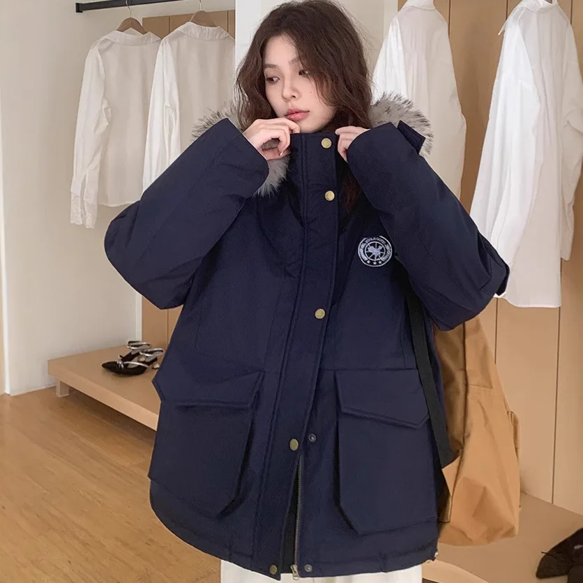 

Parkas Elegant Womens Winter Full-Zip Contrast Plaid Seam Water-Resistant Office Korean Style Printed Waistband Padded Nylon Hot