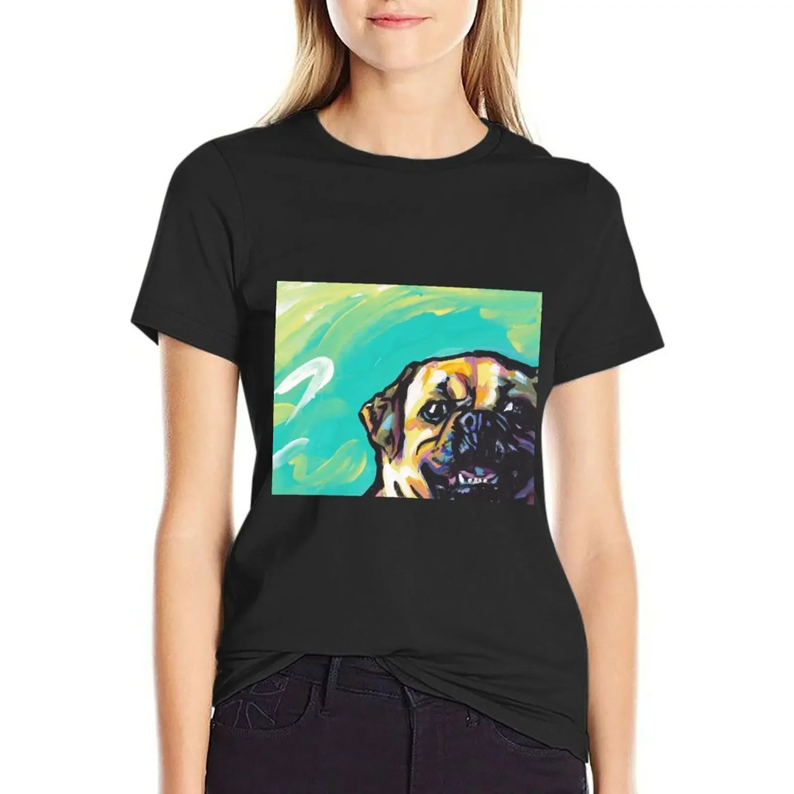 

Puggle Dog Bright colorful pop dog art T-Shirt funnys Aesthetic clothing summer top tops for Women