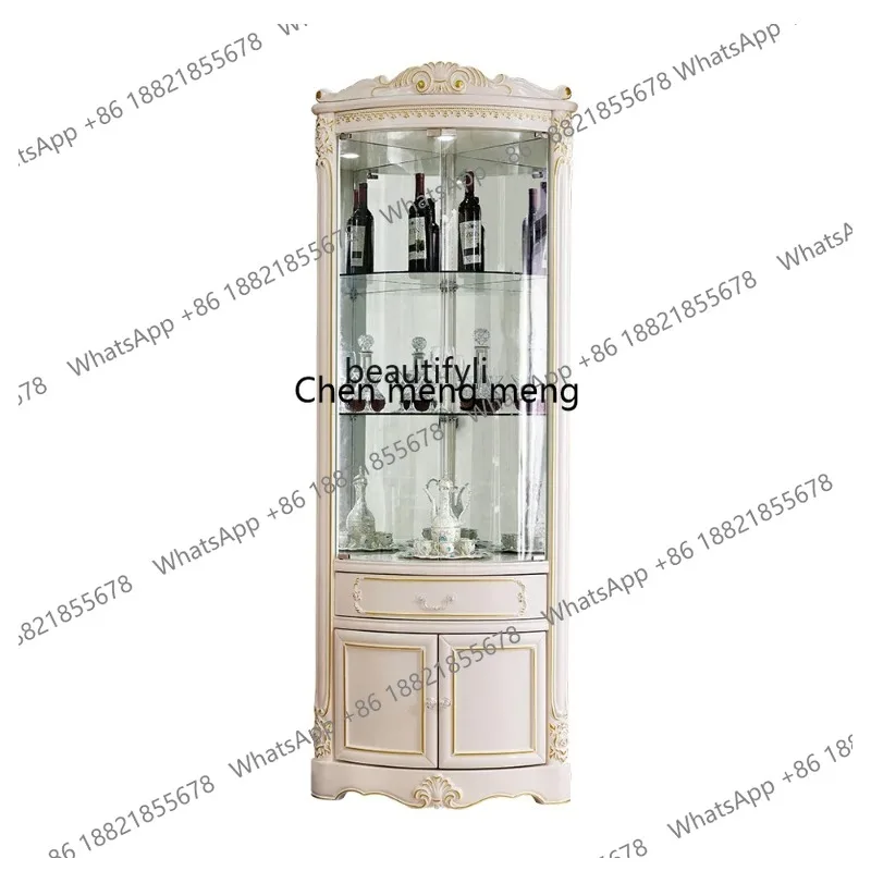 ss 26 European-Style Solid Wood Triangle  Living Room Arc Corner Cabinet Dining Room  Wine Cabinet  Household Glass Cabinet