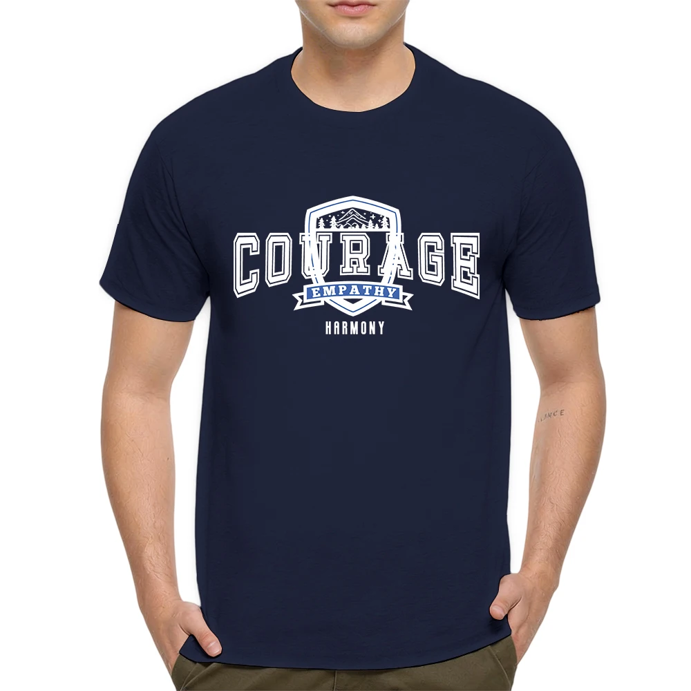 Mens 100% Cotton T Shirt Empathy Vintage Shield Outline Varsity Banner Letter Print Breathable Short Sleeve Daily Wear