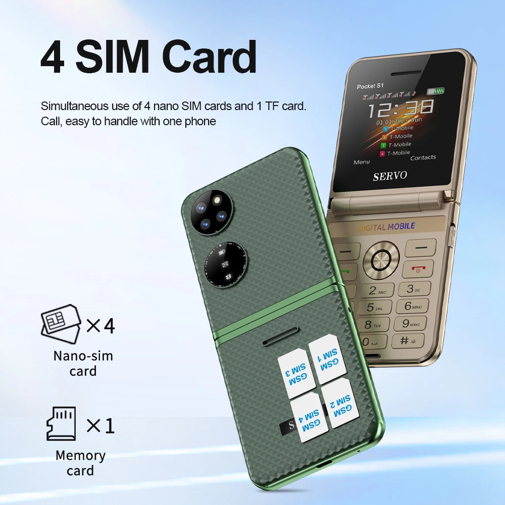 SERVO Pocket S1 4 SIM Standby Flip Mobile Phone 2.4