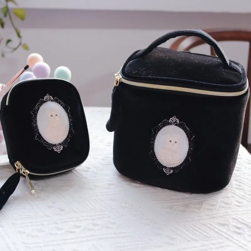Japanese Cute Velvet Cat Mini Cosmetic Bag Lipstick Air Cushion Storage Bags Women's Jewelry Bag Portable Small Hand Bags