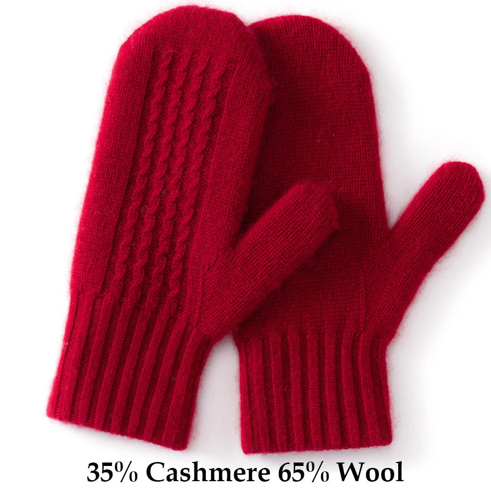 Double-Layer Cashmere Thicken Mittens Women Winter Full Finger Knitted Wool Gloves Children Boys Girl Cycling Luxury Mittens