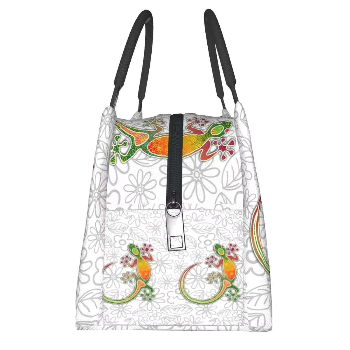 Gecko Ethnic Tribal Lizard Print Insulated Lunch Bag Portable Thermal Food Tote for Women Kids School Office Picnic Travel