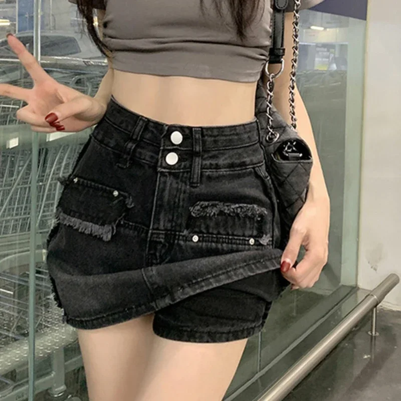 

Stylish High Waist With Pocket Jeans Skirts for Women A Line Summer 2025 Harajuku Streetwear Y2k Vintage Cheap Woman Denim Skirt