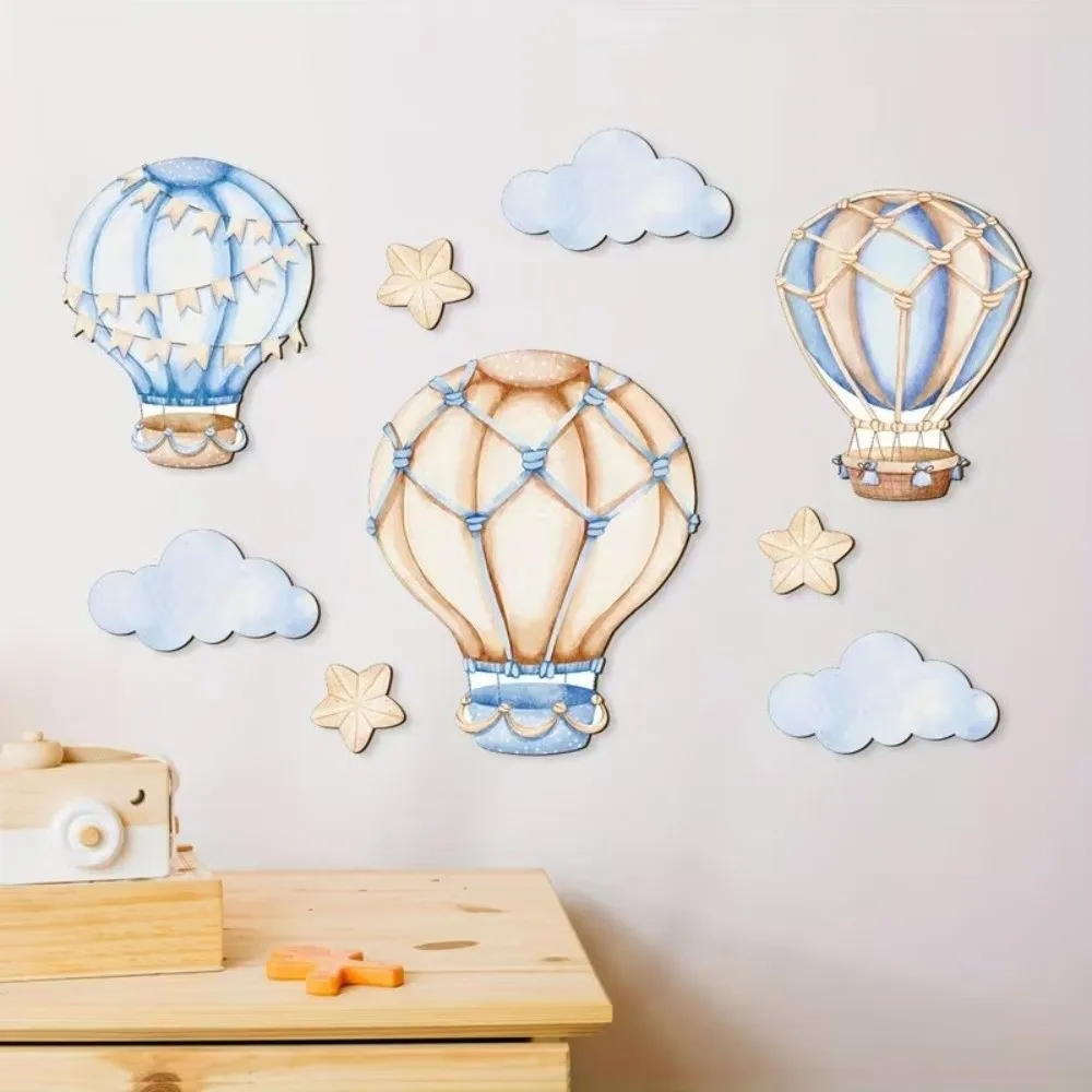 9PCS/SET 2D Flat Hot Air Balloon Wall Decor Cartoon Vintage Wall Hanging Ornament Watercolor Nursery Wall Art Sticker Bedroom