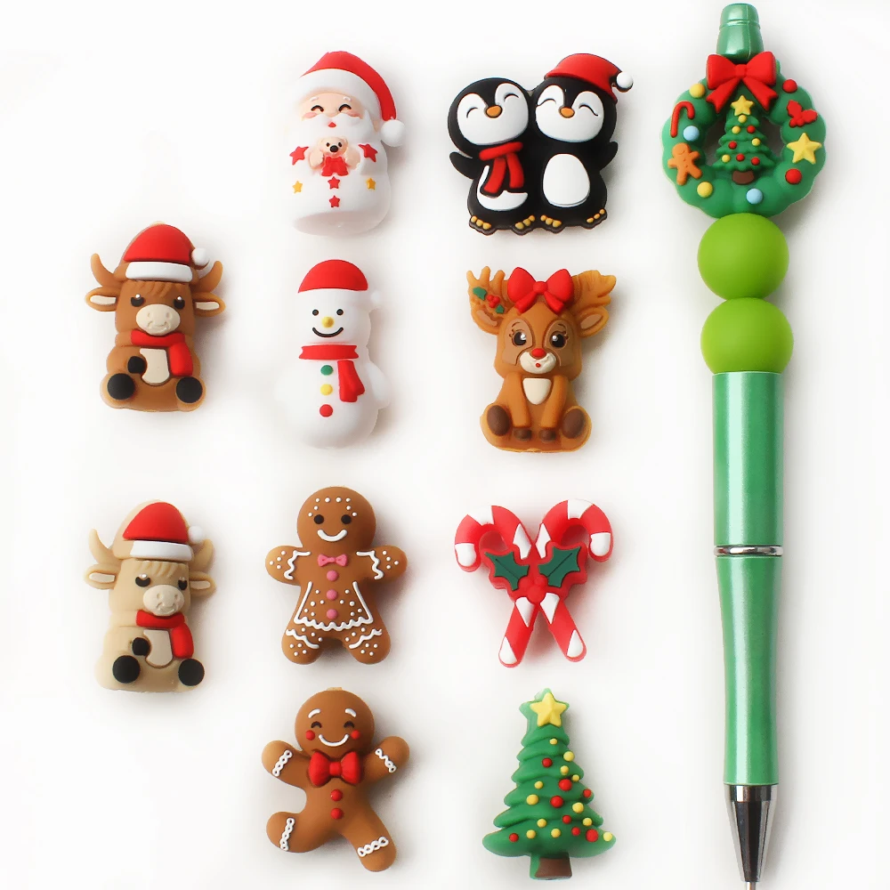 5/10/20/50PCS 3D Christmas Silicone Beads,Christmas Elk,Gingerbread,Snowman,Santa Claus ,Penguin,Christmas Tree Focal Beads