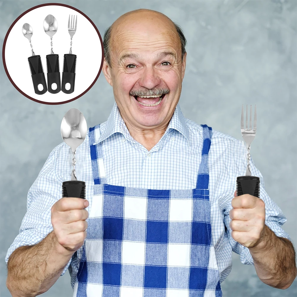 

Hand Grip Cutlery Anti-shake Tableware Serving Utensils Adaptive for Adults Disabled Rubber Elderly