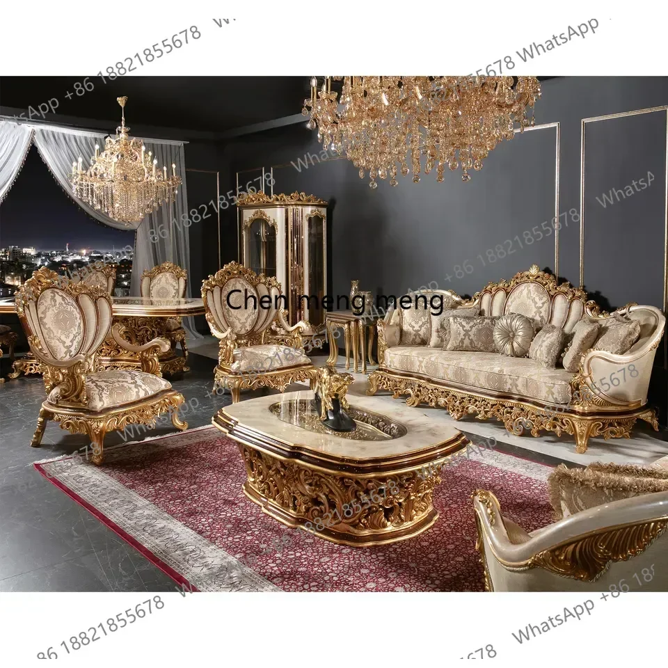 D182Turkey Middle East Luxury Antique Royal Hand Carved Sofa Set Living Room Furniture Set product image
