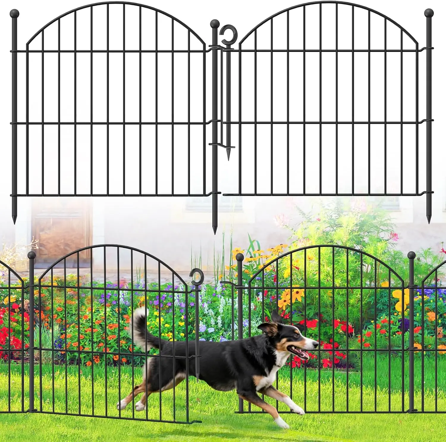

5-Pack No-Dig Garden Fence, 24in H x 10ft L, Arched Flower Bed Edging & Animal Barrier for Yard Patio