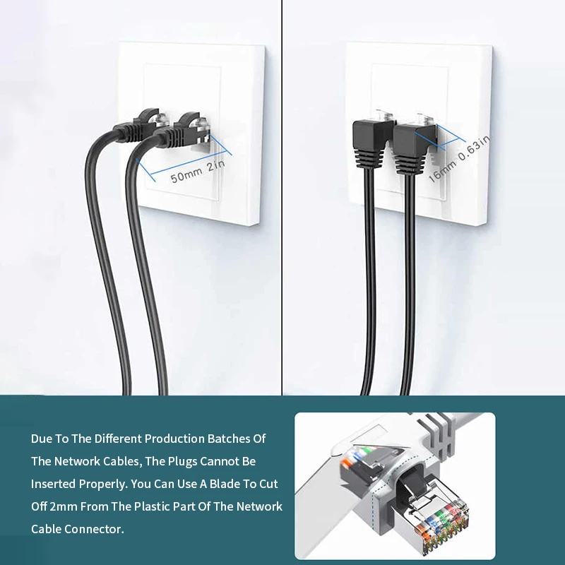 10 Gigabit CAT8 RJ45 Ethernet Wire Elbow 5G 90 Degree Network for Router Cable Right Angle Universal Broadband Connection Line