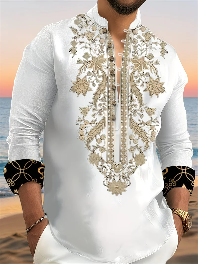 

Новая мужская рубашка с длинными рукавами и 3D-принтом в этническом стиле, модный и роскошный дизайн, удобный и мягкий верх.