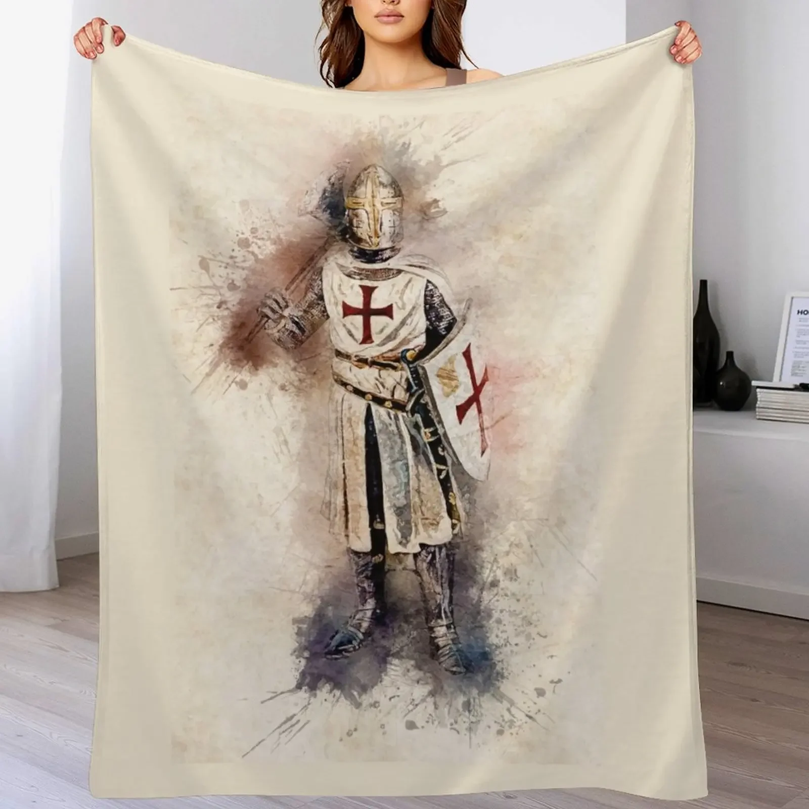 

Knights Templar Warrior The crusader Watercolor Historic Fine Art Throw Blanket Softest Plaid on the sofa decorative Blankets