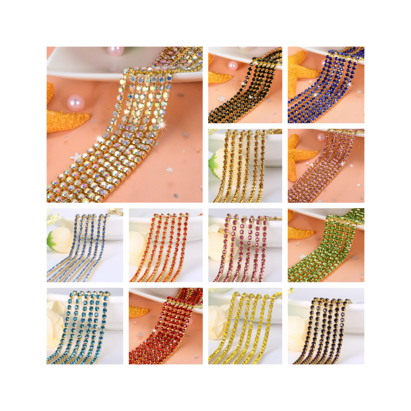 

All Colors 10 Yards DIY Rhinestone Chain Denim Gold Bottom Seam Rhinestones For Clothing Decoration Shoes Bag Making