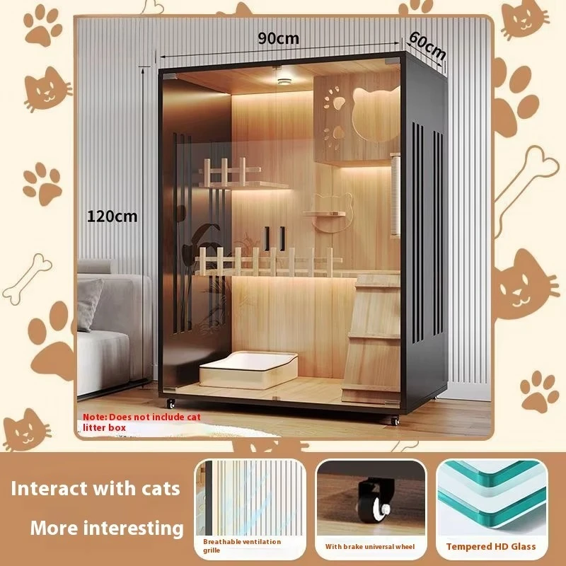 Modern Wooden Pet House Glass Metal Button Closure Comfortable Villa-Style Design for Cats Dogs Indoor Living