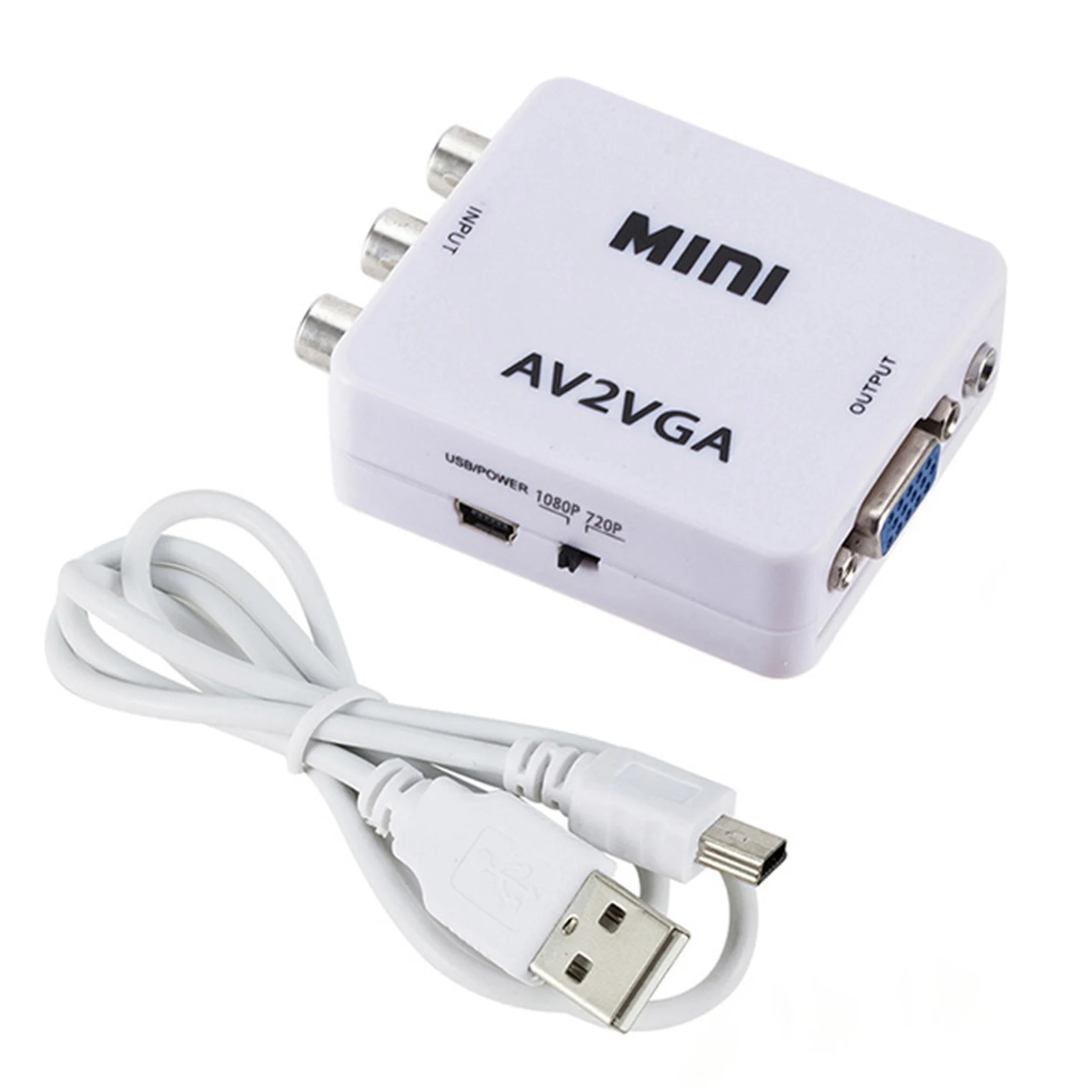 Convertisseur Audio-Vidéo AV (RCA) vers VGA, Prise en Charge de la exposée 1080P /720P, avec Port d'Entrée Audio AUDIO 3.5mm, pour STB TV PC