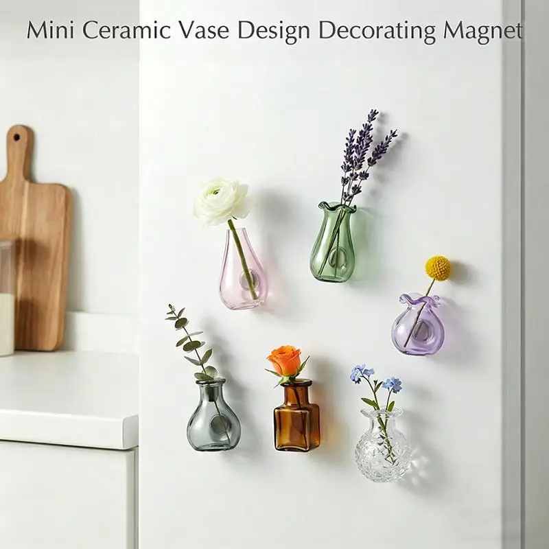 Nordic Style Mini Ceramics Vase Fridge Magnets 5/8Pcs  Home Decoration Plant Holder Magnets for Kitchen Refrigerator Office