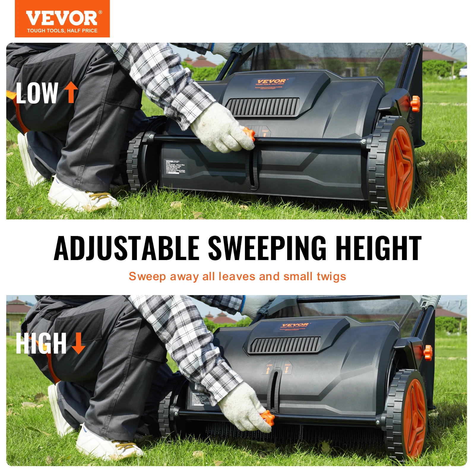 VEVOR Push Lawn Sweeper 21inch Leaf&Grass Collector with Large Capacity Mesh Collection Hopper Bag Heavy Duty Steel Lawn Sweeper