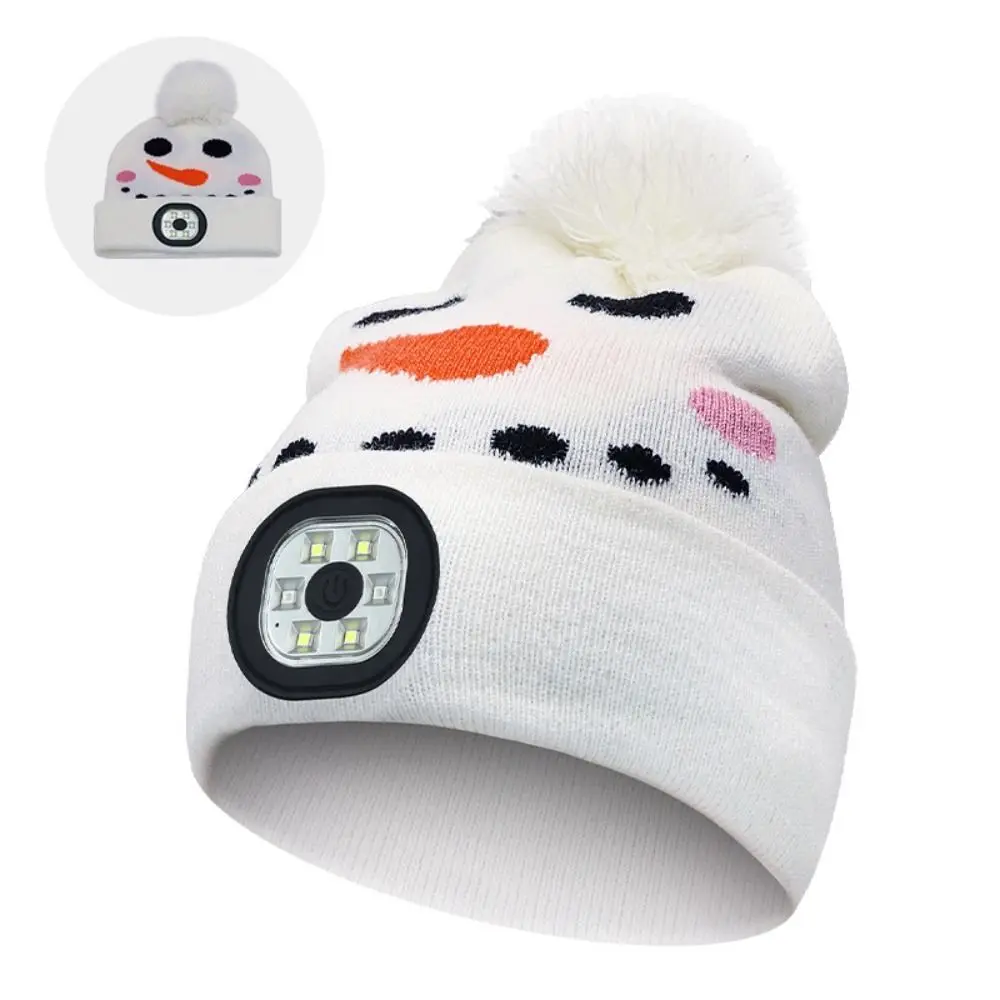 

USB Rechargeable LED Light-up Knitted Hat Winter Warm Detachable LED Beanie with Light Luminescent Design Cartoon