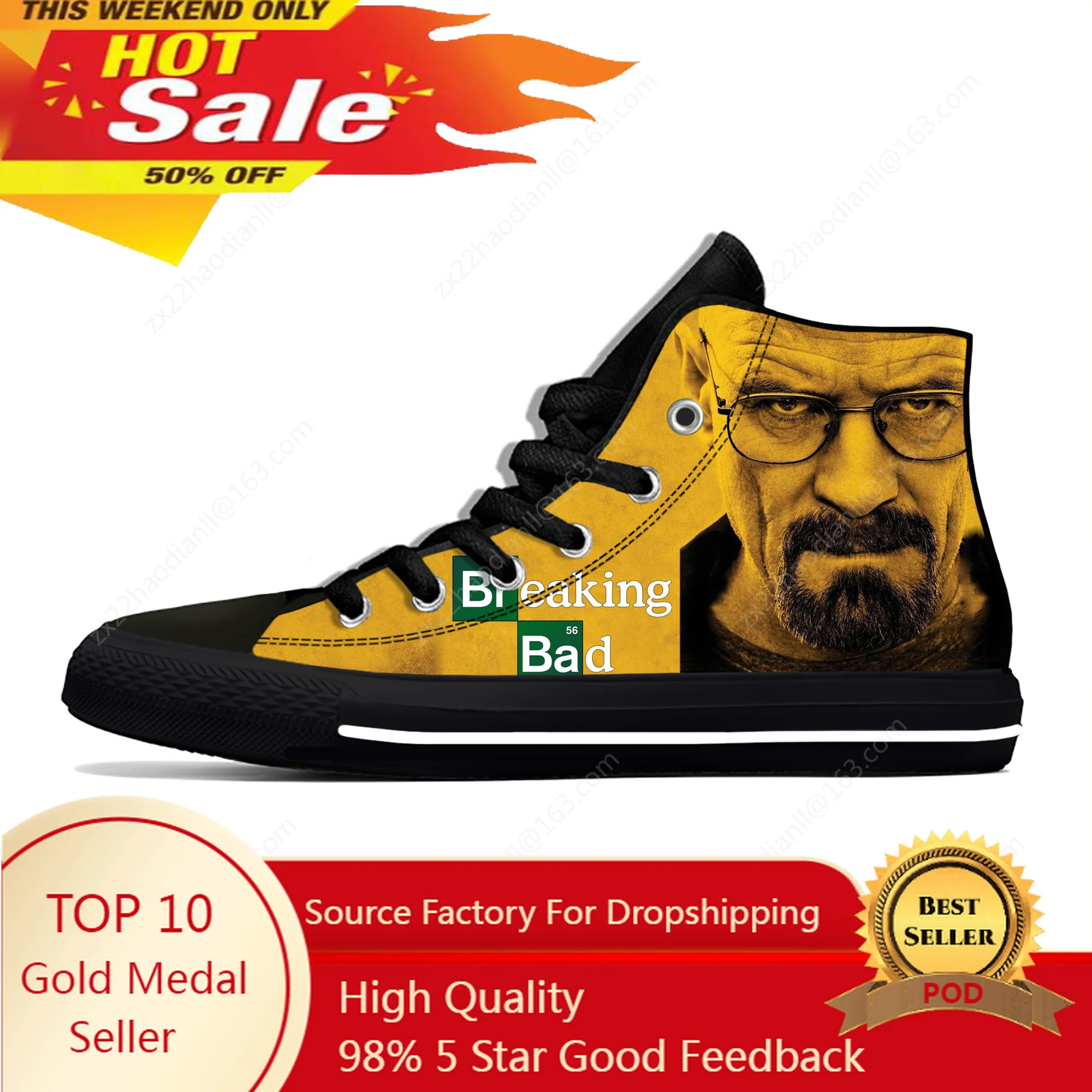 Movie Breaking Bad High Top Sneakers Mens Womens Teenager Casual Shoes Canvas Running Shoes 3D Print Breathable Lightweight shoe