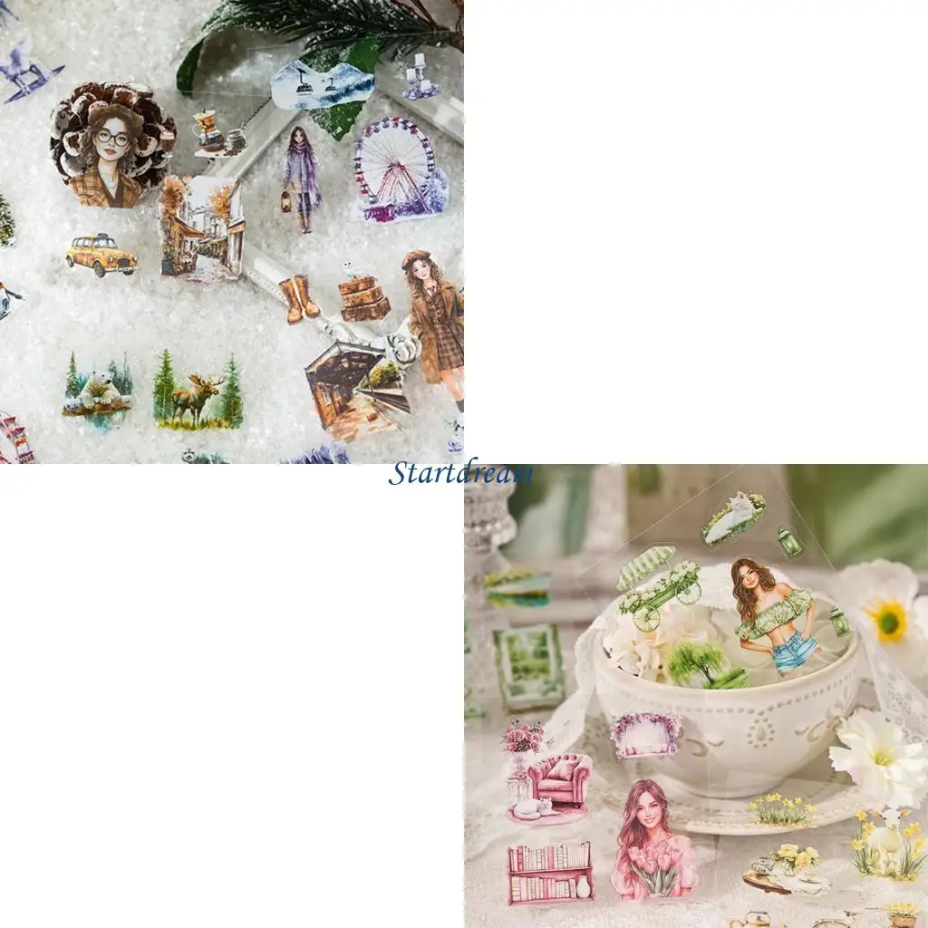 

100 шт. набор наклеек для украшений для скрапбукинга, милый цветочный дизайн, ПЭТ-материал, детская коробка для рукоделия K92C