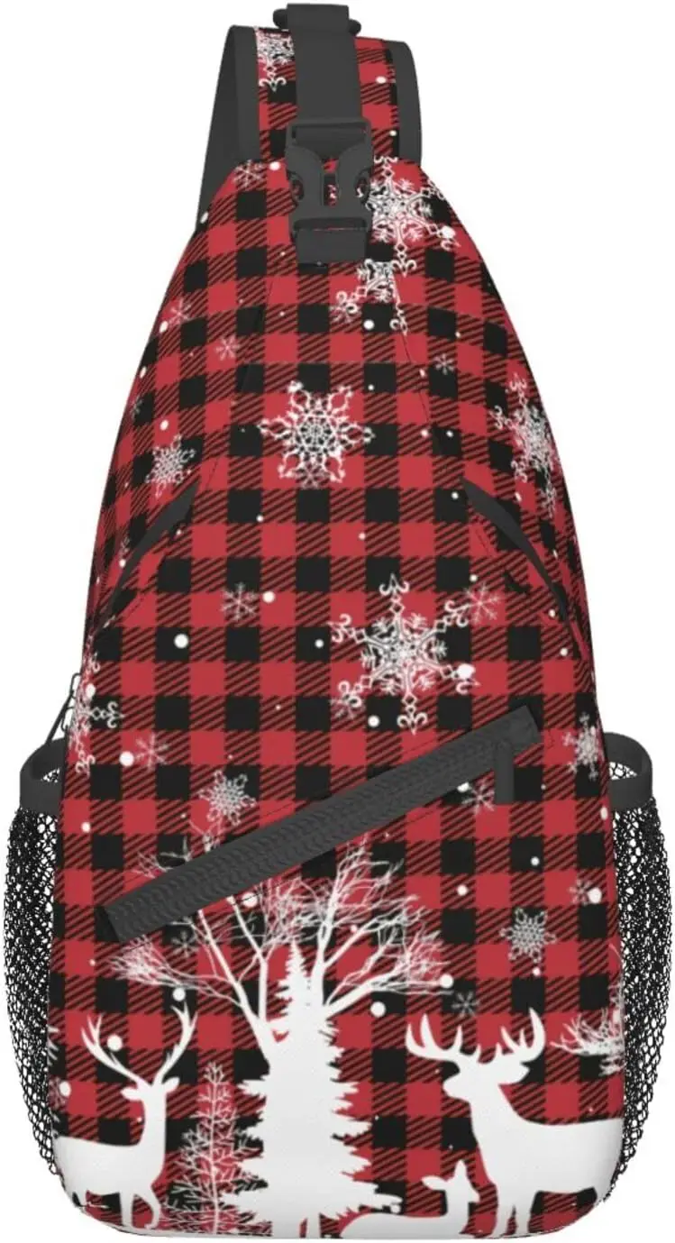 Tartan Red Merry Christmas Chest Bags Xmas Crossbody Sling Bag Travel Hiking Backpack Casual Shoulder Daypack for Women Men